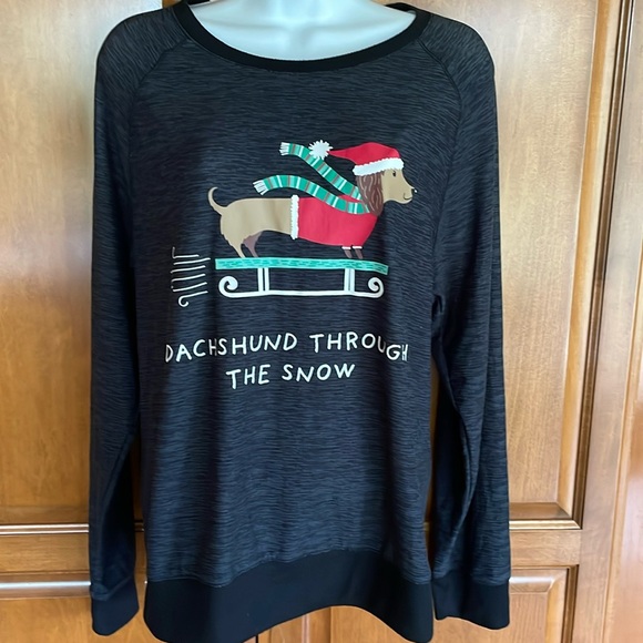 UGLY? DEREK HEART CHRISTMAS/HOLIDAY TOP FEATURING DACHSHUND Excellent Cond! Sz M - Picture 1 of 10